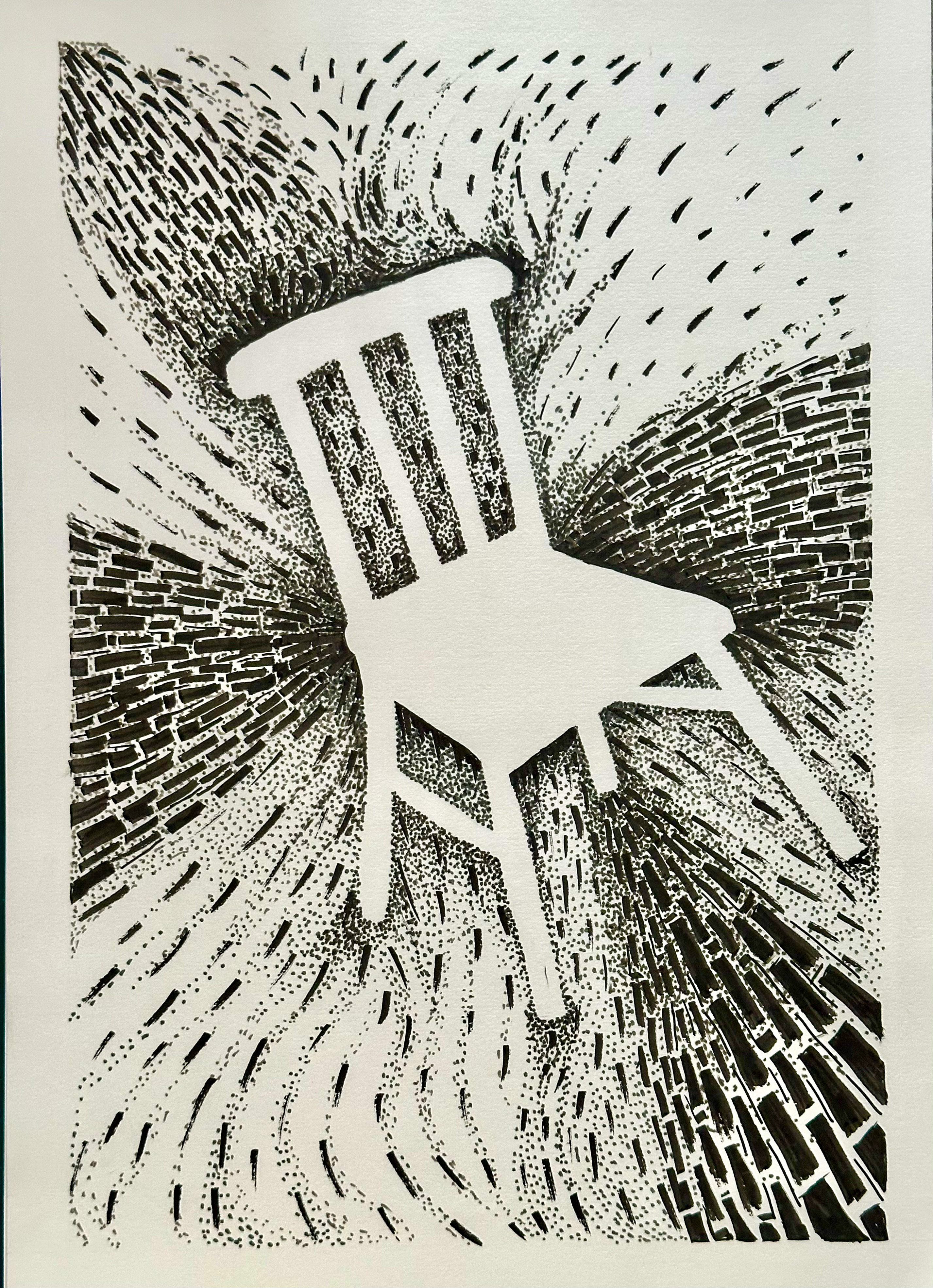 Negative Space chair drawing by Lea Langley exploring negative space for the Dark Matter installation